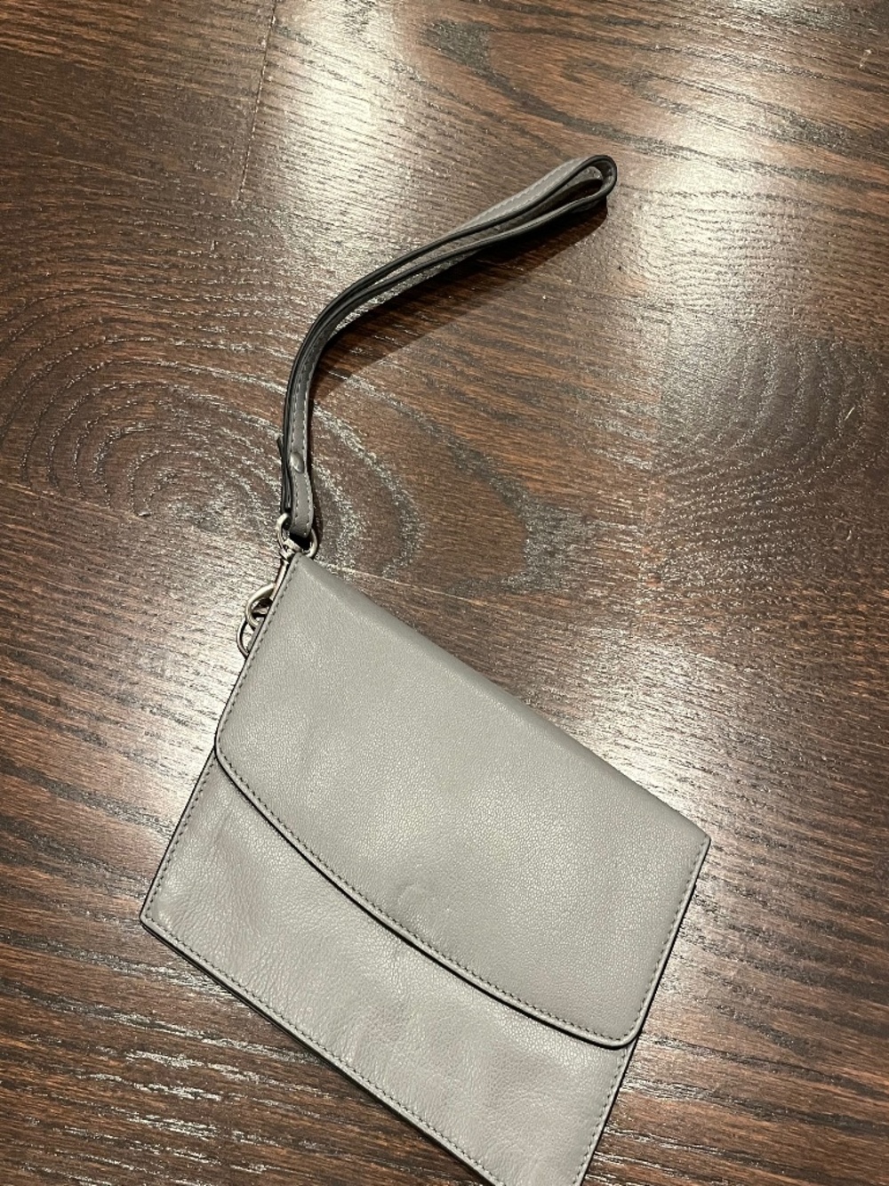 NWOT Gray Genuine Leather Flat Wristlet Wallet